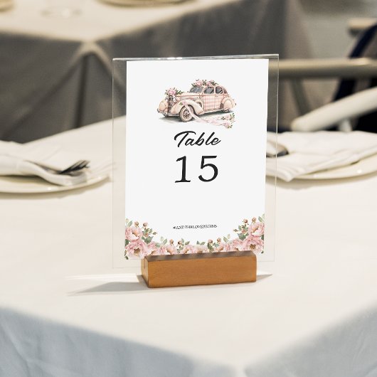 Numéro De Table Coquette Floral Blush Pink Retro Mariage voiture