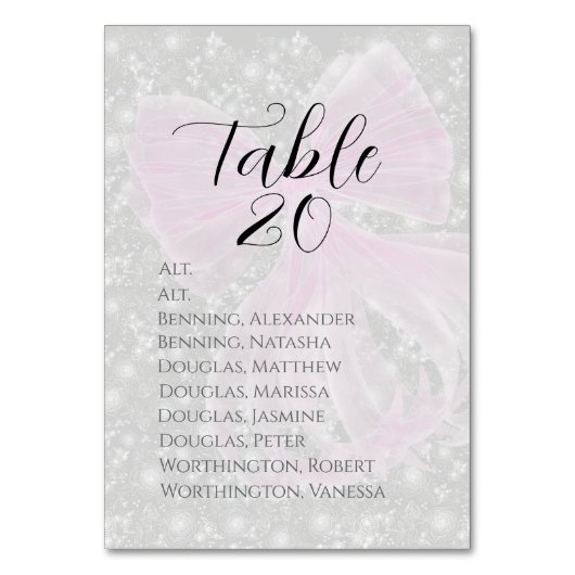 Numéro De Table Coquette Pink Sheer bow -Table Assignment (Par défaut)