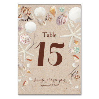 Numéro De Table Coquillages & Starfish sur la plage Mariage