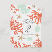 Numéro de table corail de mer coquillage & étoile (Devant / Derrière)