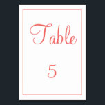 Numéro de table corail et blanc élégant<br><div class="desc">Une carte de table corail élégante,  cet article présente un design corail et blanc utilisant des modèles faciles à remplir. Le texte peut être personnalisé ainsi que la couleur de la carte de table et du carré. Personnalisez votre carte de table dès aujourd'hui !</div>