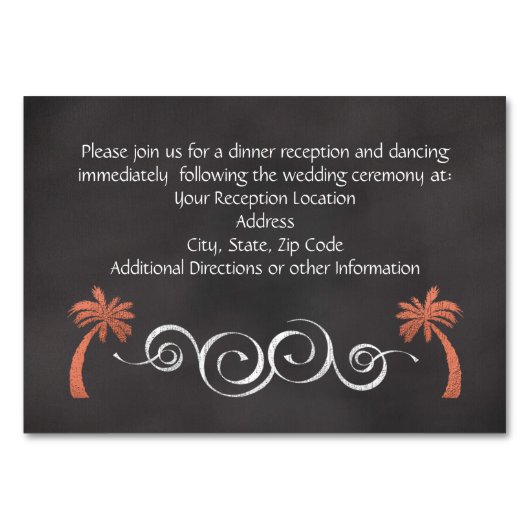 Numéro De Table Coral Chalkboard Beach Mariage Réception Insertion (Dos)