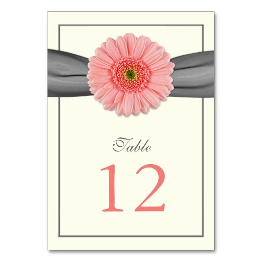 Numéro De Table Coral Gerbera Daisy Grey Ribbon Mariage (Dos)