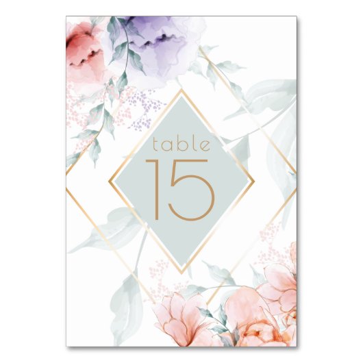 Numéro de table | Coral Lilac Aquarelle Peonies (Dos)