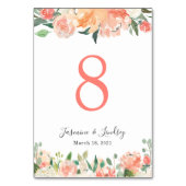 Numéro De Table Coral Pêche Roses et pivoines Floral Mariage (Dos)