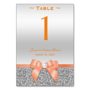 Numéro De Table Coral romantique Bow & Silver Parties scintillant