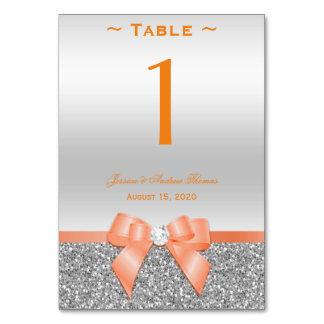 Numéro De Table Coral romantique Bow & Silver Parties scintillant 