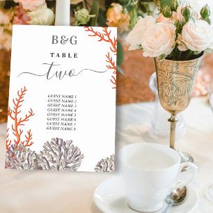 Numéro De Table Coral Watercolor Beach Mariage moderne