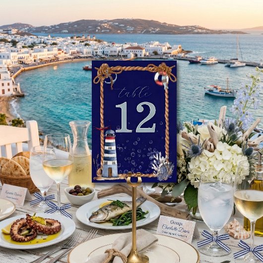 Numéro De Table Corde Bleu Marine et Phare