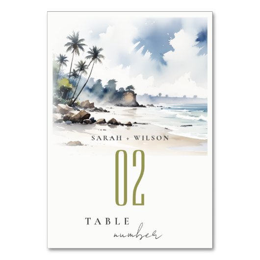 Numéro De Table Côte Bali Beach Palm Tree Mariage d'aquarelle (Par défaut)
