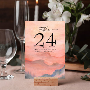 Numéro De Table Coucher de soleil de corail rustique