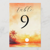 Numéro de table Coucher de soleil tropical aquarel (Dos)
