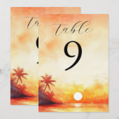 Numéro de table Coucher de soleil tropical aquarel (Devant / Derrière)