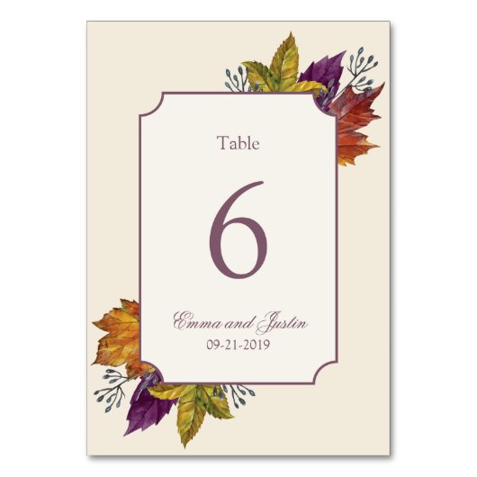 Numéro De Table Couleur d'automne Couleur de feuille d'automne (Par défaut)