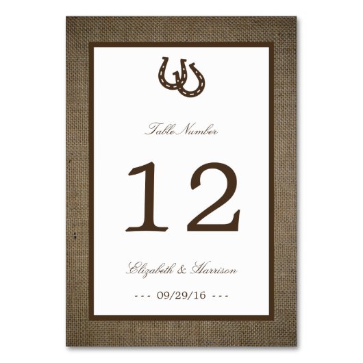 Numéro De Table Country Rustic Horseshoe Sur Burlap Mariage (Par défaut)