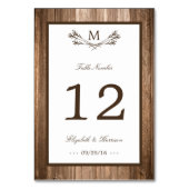 Numéro De Table Country Rustic Monogram Branche & Mariage bois (Dos)