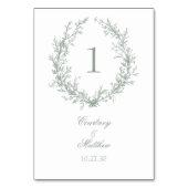 Numéro De Table Couronne de mariage botanique Monogramme Vert Saug (Dos)