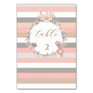 Numéro De Table Couronne de rayures grises roses Baby Shower