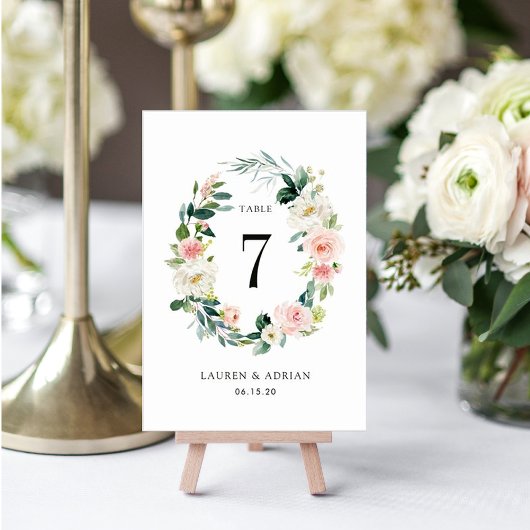 Numéro De Table Couronne florale de mariage de printemps rose sur 