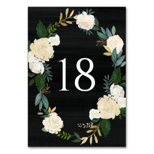 Numéro De Table Couronne florale d'ivoire avec Mariage noir vert