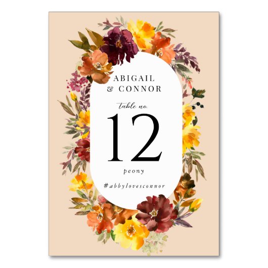 Numéro De Table Couronne rustique d'automne orange brûlée Marsala (Par défaut)