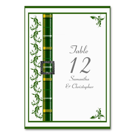Numéro De Table Coutume écossaise verte et blanche (Par défaut)