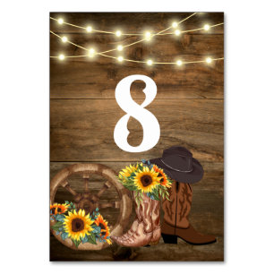 Numéro De Table Cowboy Boots Sunflower Country Western Mariage