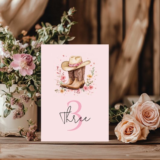Numéro De Table Cowgirl Fleur sauvage Bash Anniversaire rose Ouest