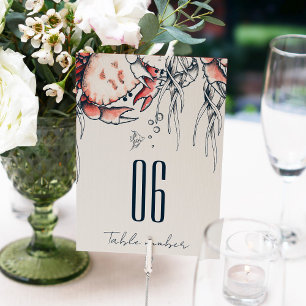 Numéro De Table Crabe sous-marin de la Marine Rouge Corail Mariage