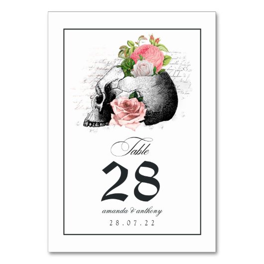 Numéro de table crâne gothique floral rose (Par défaut)