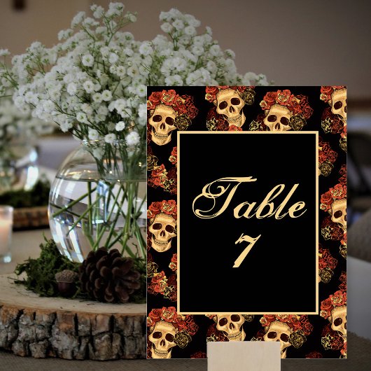 Numéro De Table Crâne gothique Halloween Mariage noir