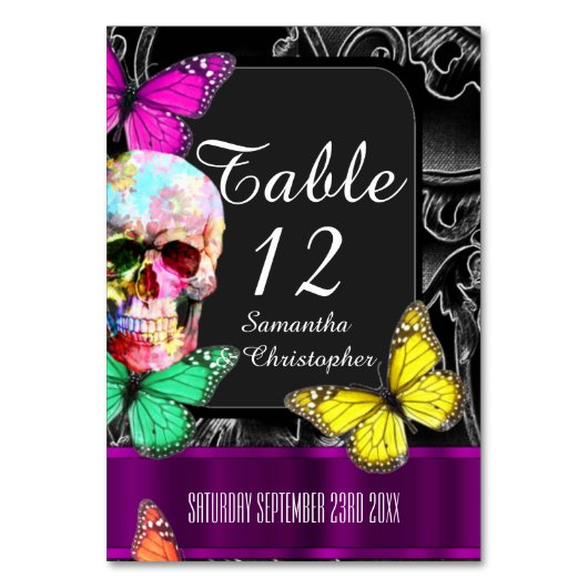 Numéro De Table Crâne gothique, mariage noir et violet (Dos)