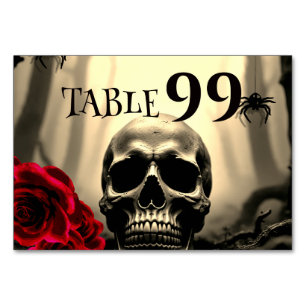 Numéro De Table Crâne gothique noir Roses rouges Halloween effraya