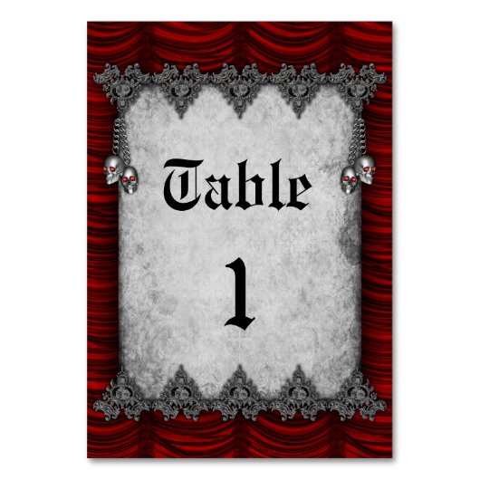 Numéro De Table Crânes d'argent sang rouge soie Mariage gothique (Par défaut)