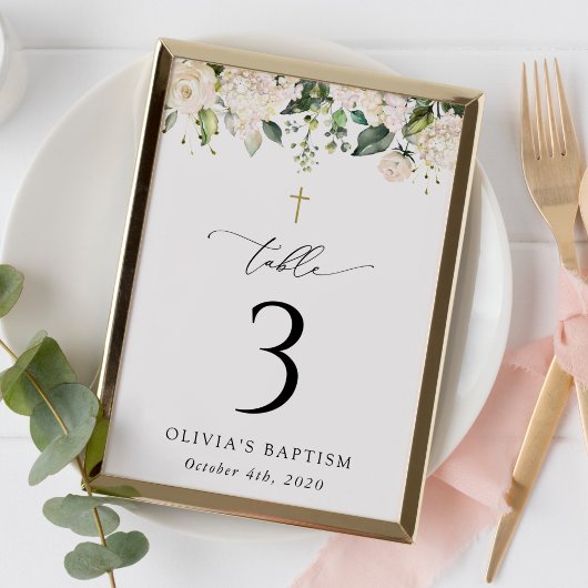 Numéro De Table Cream White Flowers, Boho, Baptism Table Numbers