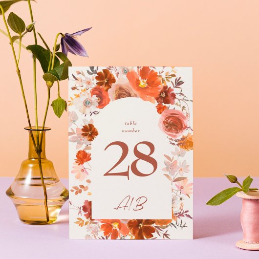 Numéro De Table Crème Brûlé Orange Floral Mariage Arc Botanique