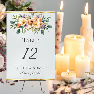 Numéro De Table Crème Floral & Ruban - Blanc Perle