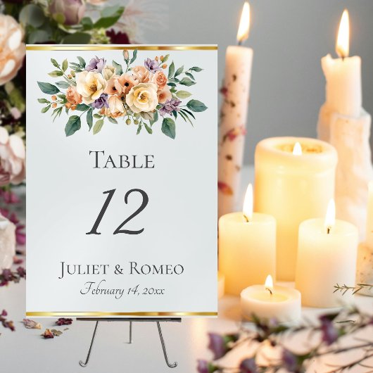 Numéro De Table Crème Floral & Ruban - Blanc Perle