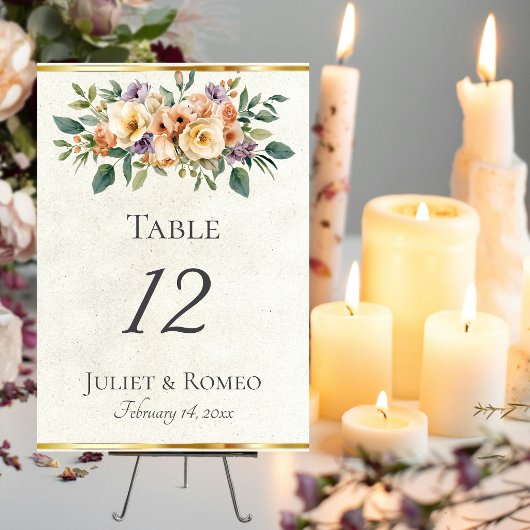 Numéro De Table Crème Floral & Ruban - Crème