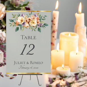 Numéro De Table Crème Floral & Ruban - Sauge