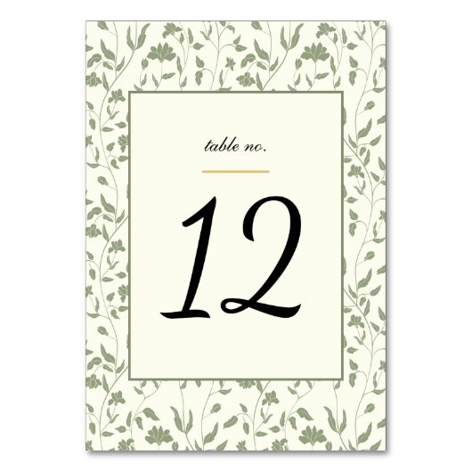 Numéro De Table Crème florale et Mariage vert Sage (Par défaut)