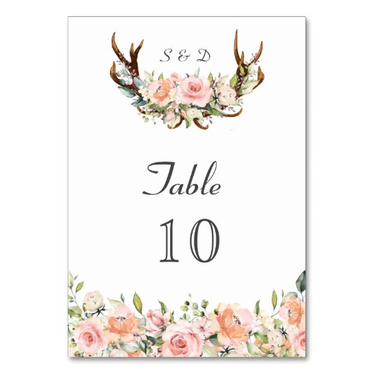 Numéro De Table Crème Flore Noir Antlers Mariage écriture manuscri (Dos)