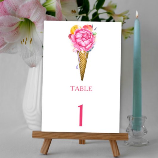 Numéro De Table crème glacée de fleur d'aquarelle - numéro de tabl