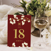 Numéro De Table Crème Pêche Fleurs de Prunier Double Bonheur Maria