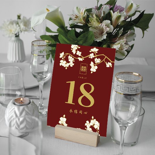 Numéro De Table Crème Pêche Fleurs de Prunier Double Bonheur Maria