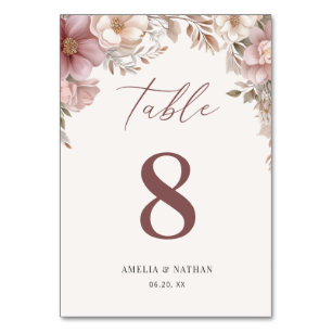 Numéro De Table Crème Rose Poussiéreuse Élégant Magnolia Floral Ma