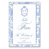 Numéro De Table Crest Monogram Bleu Floral Script Cinq (Par défaut)