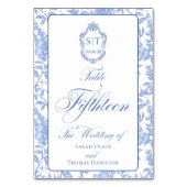 Numéro De Table Crest Monogram Bleu Floral Script Quinze (Par défaut)