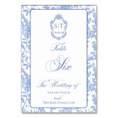 Numéro De Table Crest Monogram Blue Floral Script Six (Par défaut)