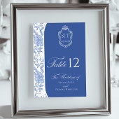 Numéro De Table Crest Monogram Delft Blue Floral Script